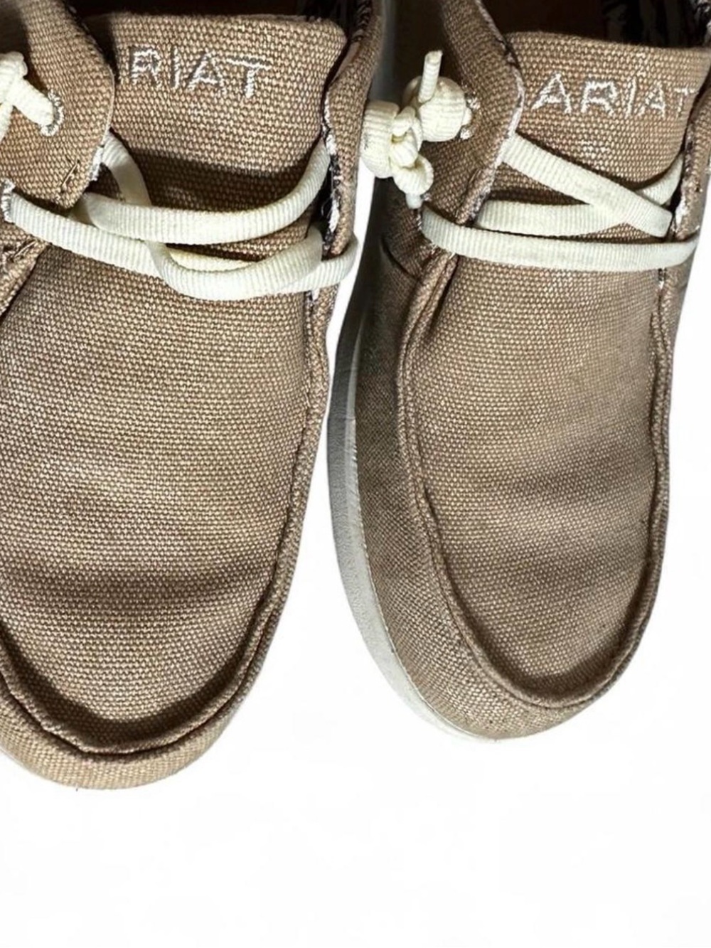 Ariat Women’s Tan Canvas Boat Shoes with Cream Laces - Picture 3 of 7